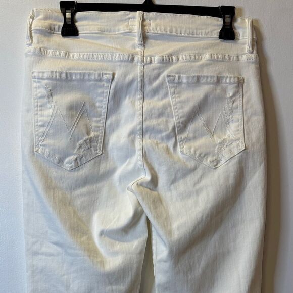 MOTHER The Insider Crop Step Fray Jeans Little Miss Innocent White Size 31 - Picture 4 of 7